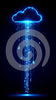 Digital cloud with glowing data streams