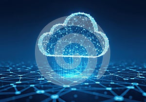 Digital cloud infrastructure network with futuristic data visualization elements