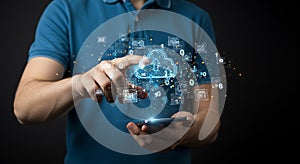 Digital Cloud: Man Interacting with Mobile Data Network