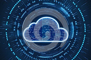 Digital cloud within a matrix, circular patterns suggesting cybernetic environment