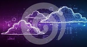Digital cloud network with data visualizations and abstract