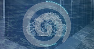 Digital cloud network graphic displayed on transparent screen