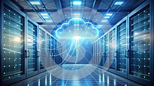 Digital cloud network infrastructure secure data storage and processing center. Generative AI