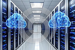 Digital Cloud Network in Modern Data Center Server Room