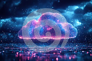 Digital cloud raining binary code in a futuristic technology concept