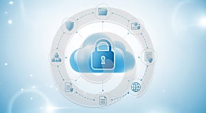 Digital cloud security lock symbol protecting data and information