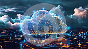 Cloud Computing Technology Concept with Digital Data and Network Connections in Futuristic Style
