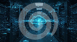 Digital cloud technology links server racks