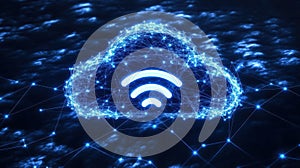 Digital cloud technology with wireless signal icon representing cloud computing data transfer internet connectivity and