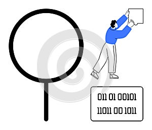 Digital Code Analysis Concept with Magnifying Glass and Binary Code Elements