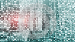 Digital code on blur city background. Abstract Binary code.