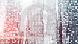 Digital code on blur city background. Abstract Binary code