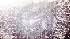 Digital code illustration on blur city background. Abstract Binary code.