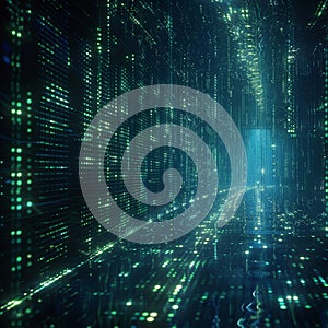 Digital code cascade Binary data streams in matrix background