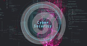 Digital code and data processing image over circular interface and abstract background