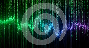 Digital code falling like rain with illuminated data stream effect