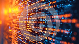 Digital code processing data stream on virtual screen