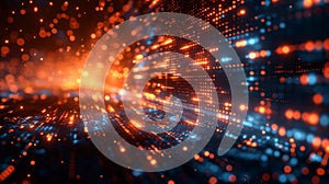 Digital coding data streams flow through vibrant cyber landscape, abstract background. Generative AI