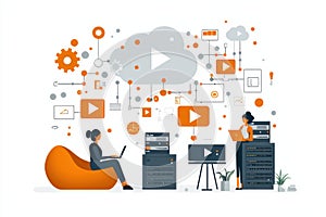 Digital collaboration with cloud computing and technology connection illustration