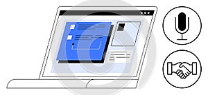 Digital Collaboration Concept Featuring Laptop Interface and Communication Icons