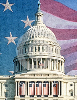 Digital collage of U.S. Capitol and American flag