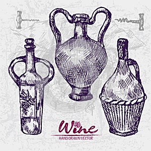 Digital color detailed line art wine
