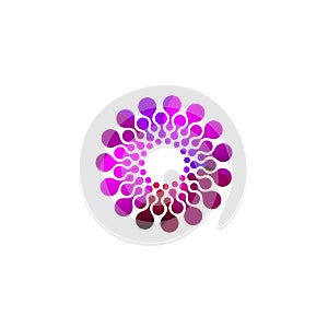 Digital colorful isolated circle logo template. Stylized abstract snowflake, flower or sun vector illustration. Polka