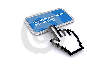 Digital commerce advertising button on white