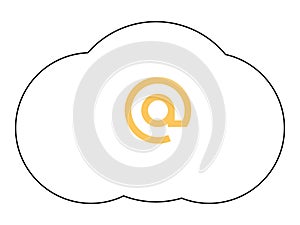 Cloud Computing Concept with a Yellow At Symbol Inside Outline of a Cloud