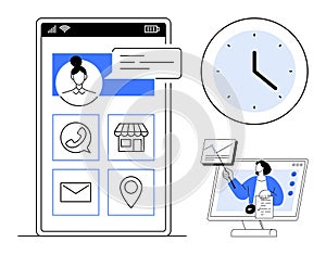 Digital Communication and Time Management Concept with Mobile App Interface and Analytics