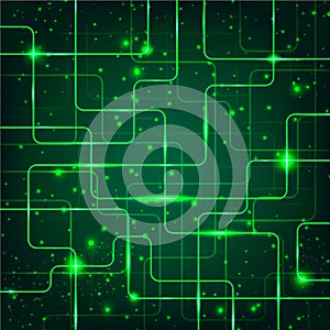 Abstract technological circuitry network design with glowing interconnected lines.