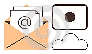 Digital Communication Elements Envelope with Email, Cloud, and Interface Symbol
