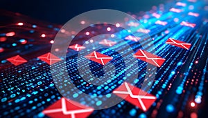 Digital Communication: Red Envelopes Flowing Through Binary Code