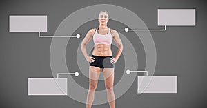 Athlethic exercise woman with blank infographic chart panels