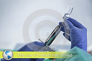 Digital composite of cancer news flash with medical imagery