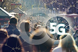 5G or LTE presentation. Barcelona modern city on the background photo