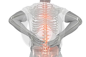 Digital composite of highlighted spine of man with back pain