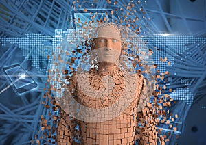 Digital composite image of 3d human over abstract background