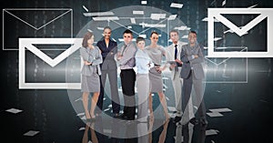 Digital composite image of business people with message icons