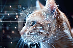 Digital Composite Image of a Cat with Cybernetic Enhancements Highlighting the Convergence of Biology and Technology