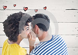 Digital composite image of couple whispering