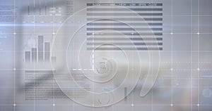 Digital composite image of statistical data processing against computer at office desk