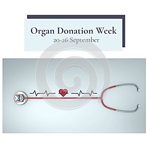 Digital composite image of stethoscope, pulse trace with organ donation week text, copy space