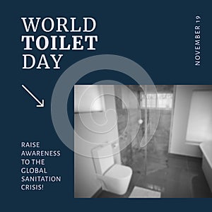 Digital composite image of world toilet day text in clean bathroom at home, copy space