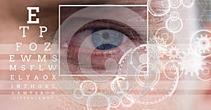 man with eye focus box detail and lines and Eye test interface