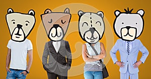 People with bear animal head faces