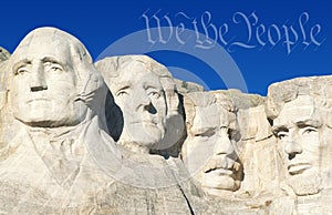 Digital composite: Preamble to the U.S. Constitution and Mount Rushmore photo