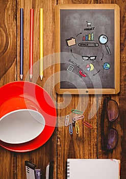 Table top with a blackboard with web graphics