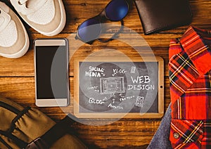 Table top with a blackboard with web graphics