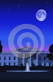 Digital composite: The White House, Washington D.C. and full moon